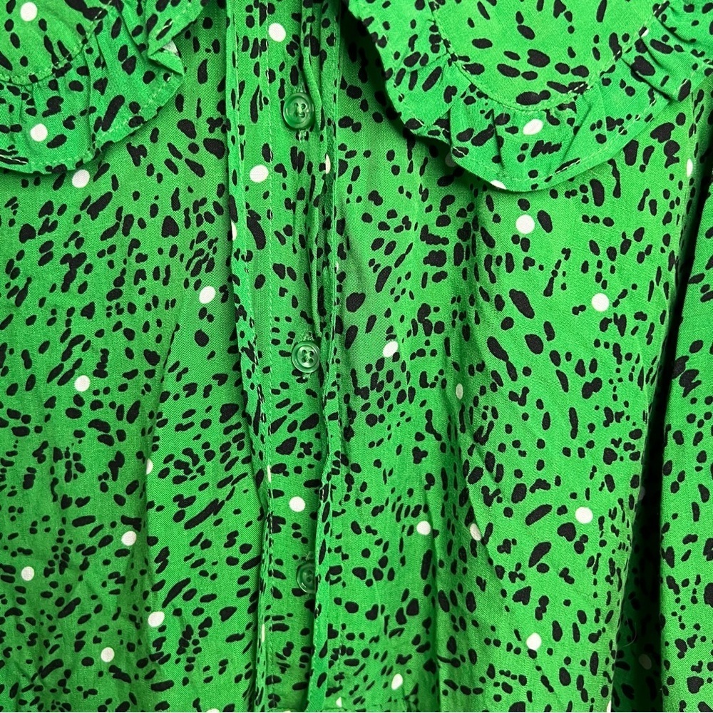 Who What Wear Long Sleeve Maxi Dress Size S Green Black White Dots Peter Pan - Picture 7 of 16